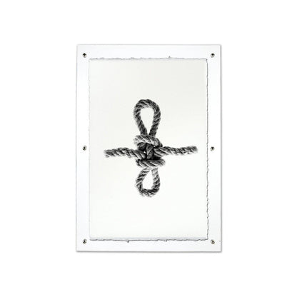 Sheepshank nautical knot print on white Nepalese handmade paper, framed in clear acrylic.