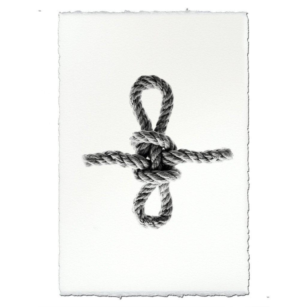 Sheepshank nautical knot print on white Nepalese handmade paper with deckled edges.