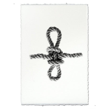 Sheepshank nautical knot print on white Nepalese handmade paper with deckled edges.