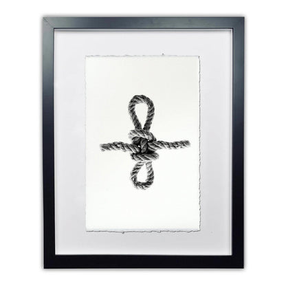Sheepshank nautical knot framed handmade paper wall art print 9"x14"
