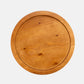Small round natural reclaimed pine wood serving tray with raised rim and visible grain.