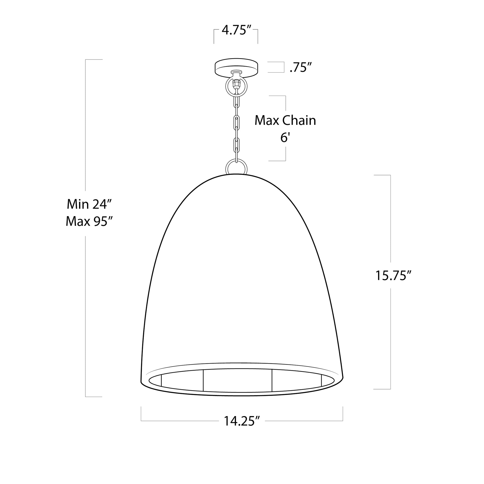 Line drawing of Small Outdoor Beehive Pendant Light, 14.25"Dia x 15.75"H, with dimensions.