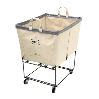 Steele 3-Bushel Canvas Elevated Rolling Laundry Hamper with steel frame and casters.