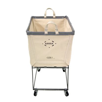 Steele 4-Bushel Canvas Elevated Rolling Laundry Hamper, natural canvas with gray trim and steel frame.