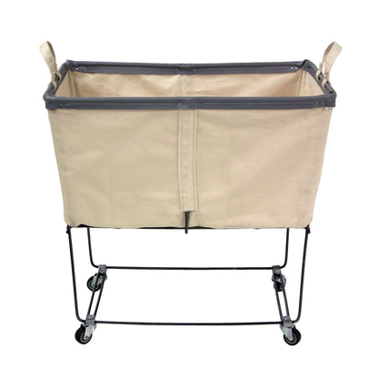 Steele 4-bushel elevated rolling laundry hamper with natural canvas basket, gray trim, and black steel frame.