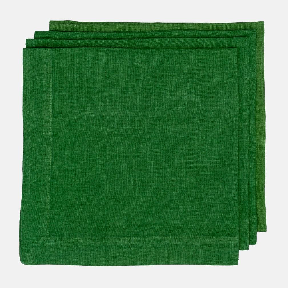 Stem HG Signature hand-dyed Kelly Green linen napkin, 22-inch square, mitered corners.