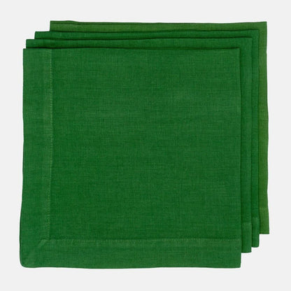 Stem HG Signature hand-dyed Kelly Green linen napkin, 22-inch square, mitered corners.