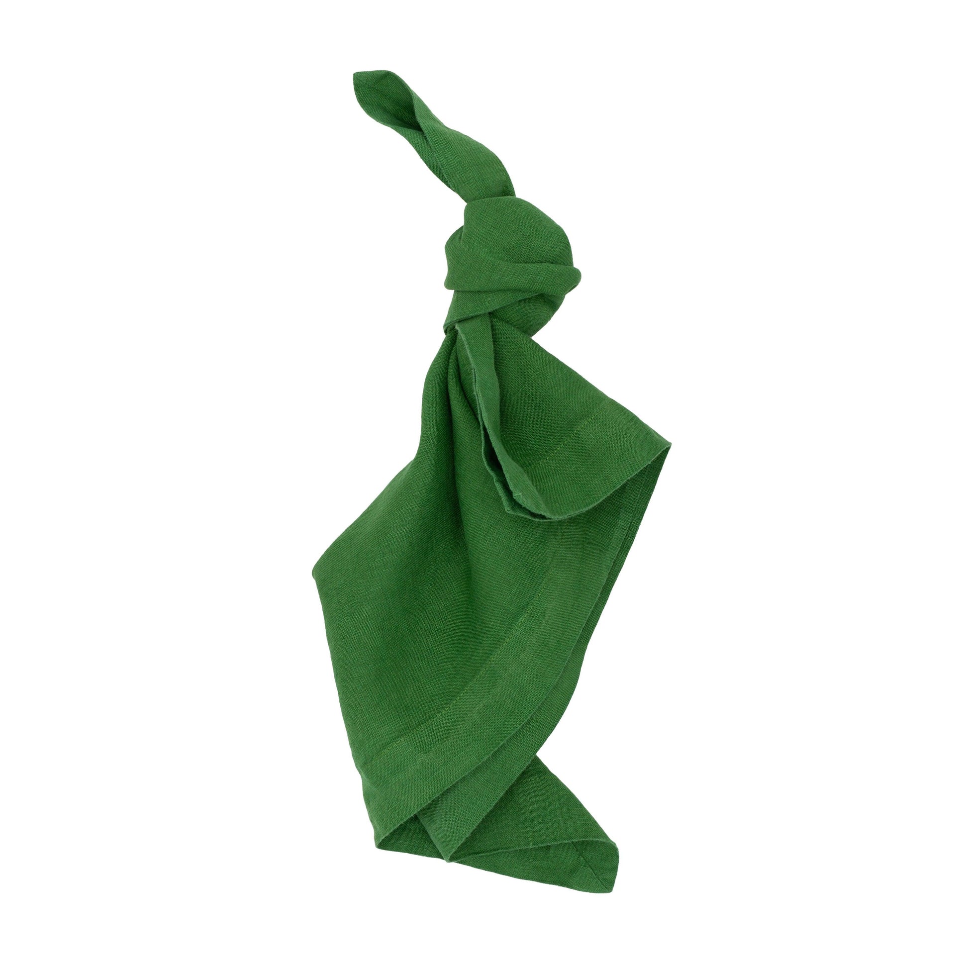 Stem HG Signature hand-dyed Kelly Green linen napkin, 22-inch square, tied in a knot.