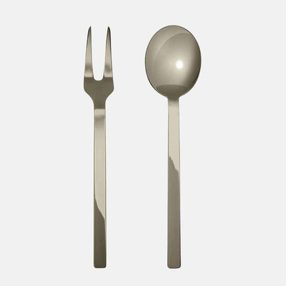 Stile Ice Champagne 2-piece serving set: 10"L 18/10 stainless steel fork and spoon with mirror-polished finish.