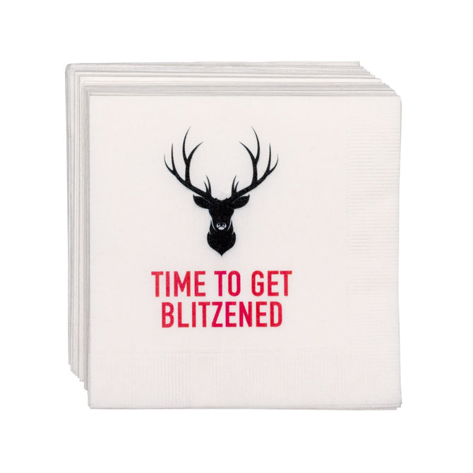 "Time To Get Blitzened" Holiday Paper Cocktail Napkins, Set of 50 by Hudson Grace