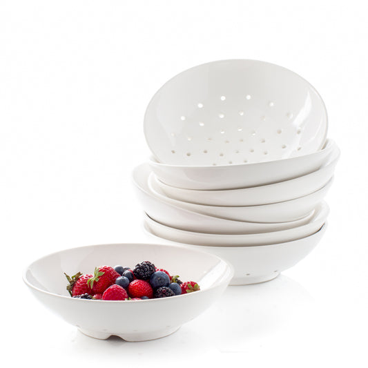Hudson Grace White Ceramic Berry Bowl stacked with fresh fruit