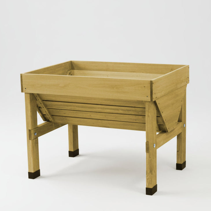 VegTrug Classic Wood Planter, a light brown cedarwood raised bed with four legs and a slatted base.