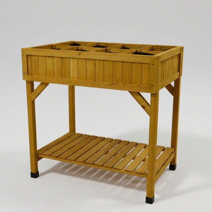 VegTrug Wood Herb Garden Planter, natural cedar wood, elevated design with slatted shelf and 8 planting pockets.