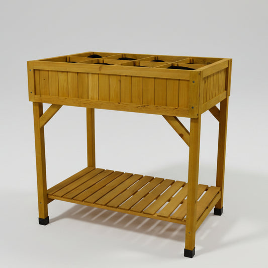 VegTrug Wood Herb Garden Planter, natural cedar wood, elevated design with slatted shelf and 8 planting pockets.