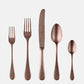 Vintage Bronze 5-piece flatware set: dinner fork, salad fork, knife, soup spoon, teaspoon. Italian-designed, 18/10 stainless steel.