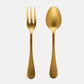 Vintage Oro 2-piece serving set: 10"L gold 18/10 stainless steel fork and spoon.