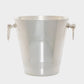 Vintage silverplate Godfrey ice bucket with ring handles and horizontal etched lines.