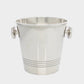 Vintage silverplate Iain ice bucket with two handles and three horizontal etched lines.