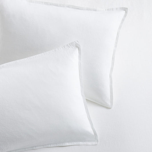 White Washed-Linen Pillow Shams, set of 2, with 2-inch flange and double-needle stitching.