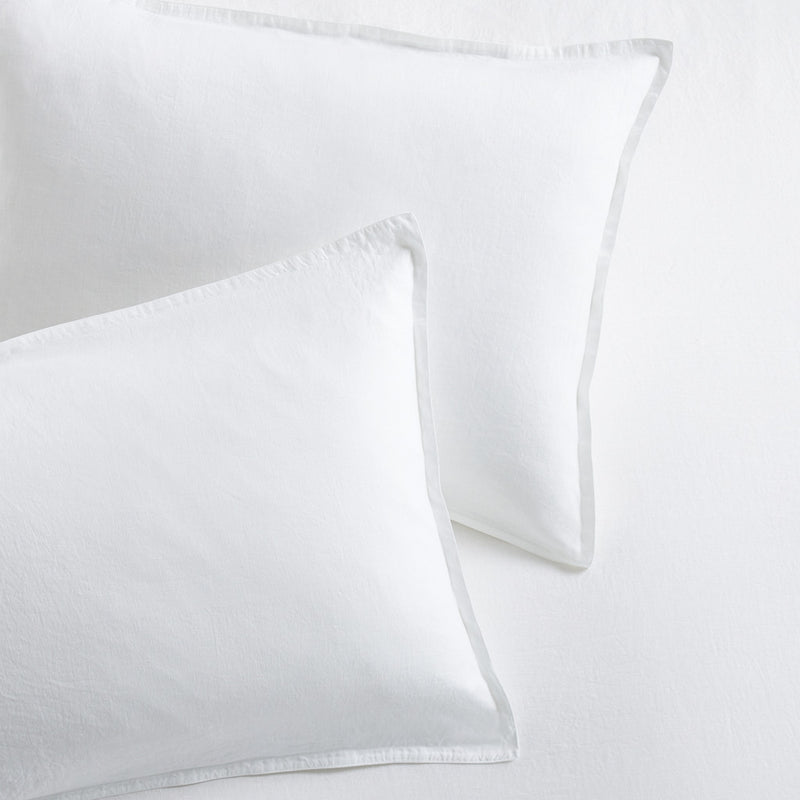 White Washed-Linen Pillow Shams, set of 2, with 2-inch flange and double-needle stitching.