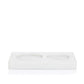 White marble dish soap and lotion tray with two circular indentations.