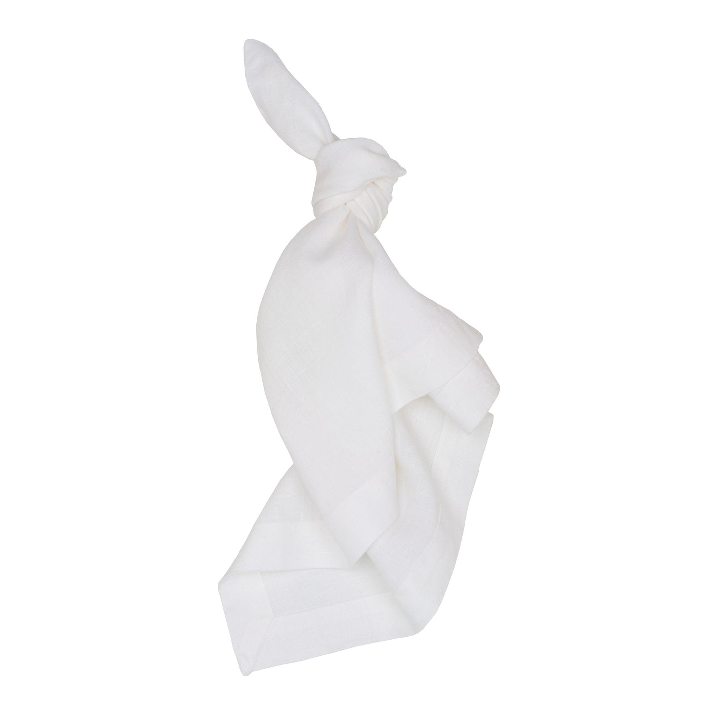 White HG Signature hand-dyed 22" square linen napkin, tied in a knot.