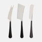 Woodbury Forged Stainless 3-Piece Cheese Knife Set with dark, rustic handles.