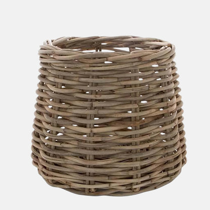 Medium conic woven basket made of natural sandblasted rattan.