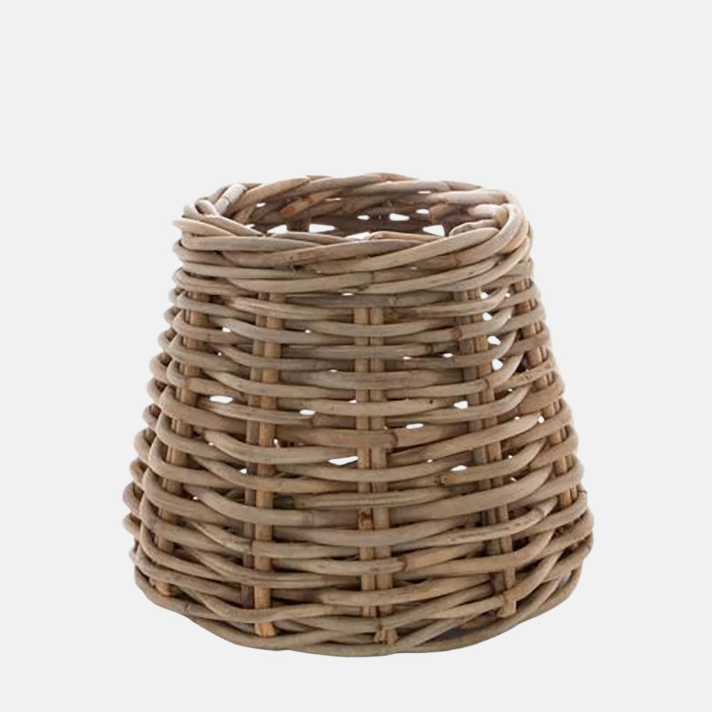 Small conic woven basket made of natural sandblasted rattan.