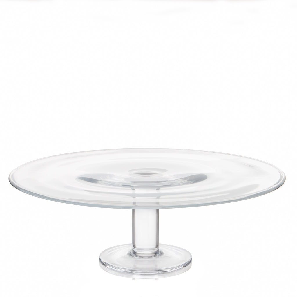 Large flat glass cake stand with foot 