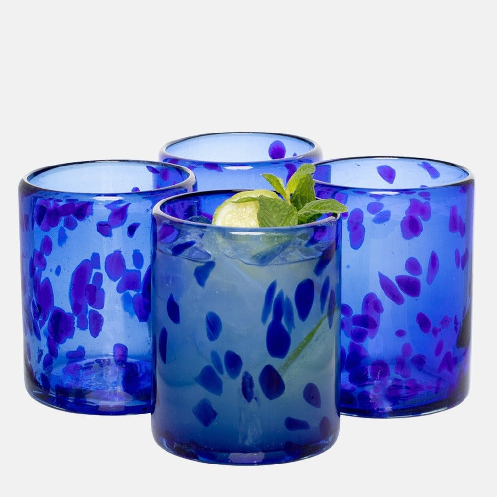 Kate Aspen Textured Striped Blue Drinking Glasses Set of 6 -13 oz Vintage Glassware  Set Cocktail Glass Set, Juice Glass, Water Cups
